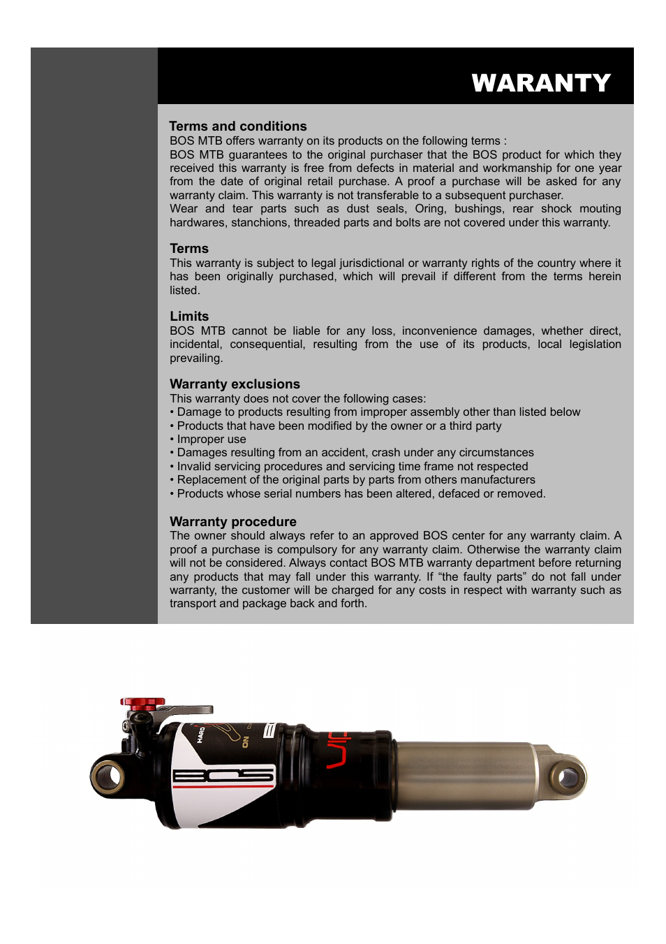 Waranty | Bos VIP'R 2.1 2014 User manual User Manual | Page 2 / 9