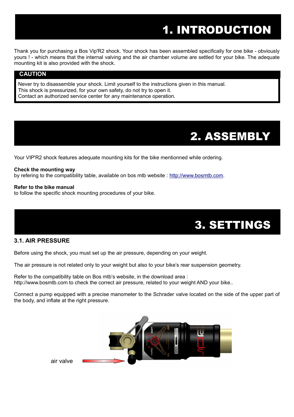 Settings, Introduction, Assembly | Bos VIP'R 2.1 2014 User manual User Manual | Page 3 / 9