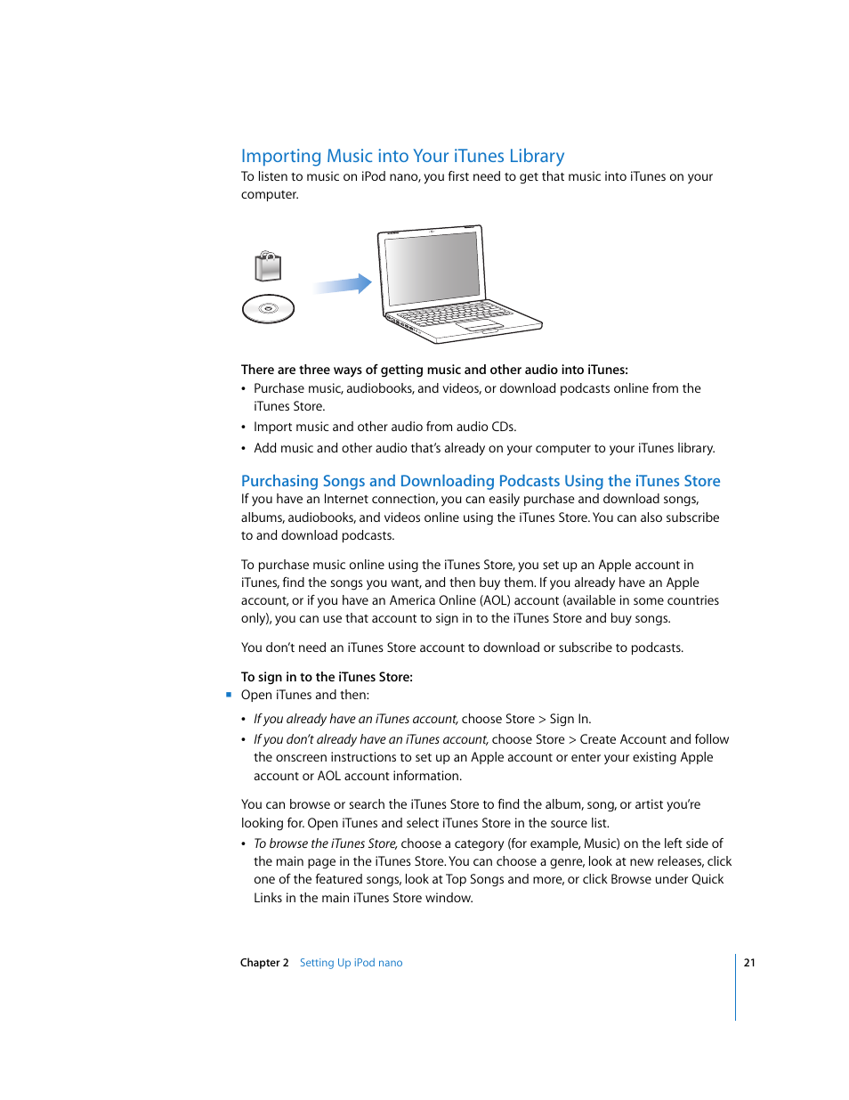 Importing music into your itunes library | Apple iPod nano User Manual | Page 21 / 80