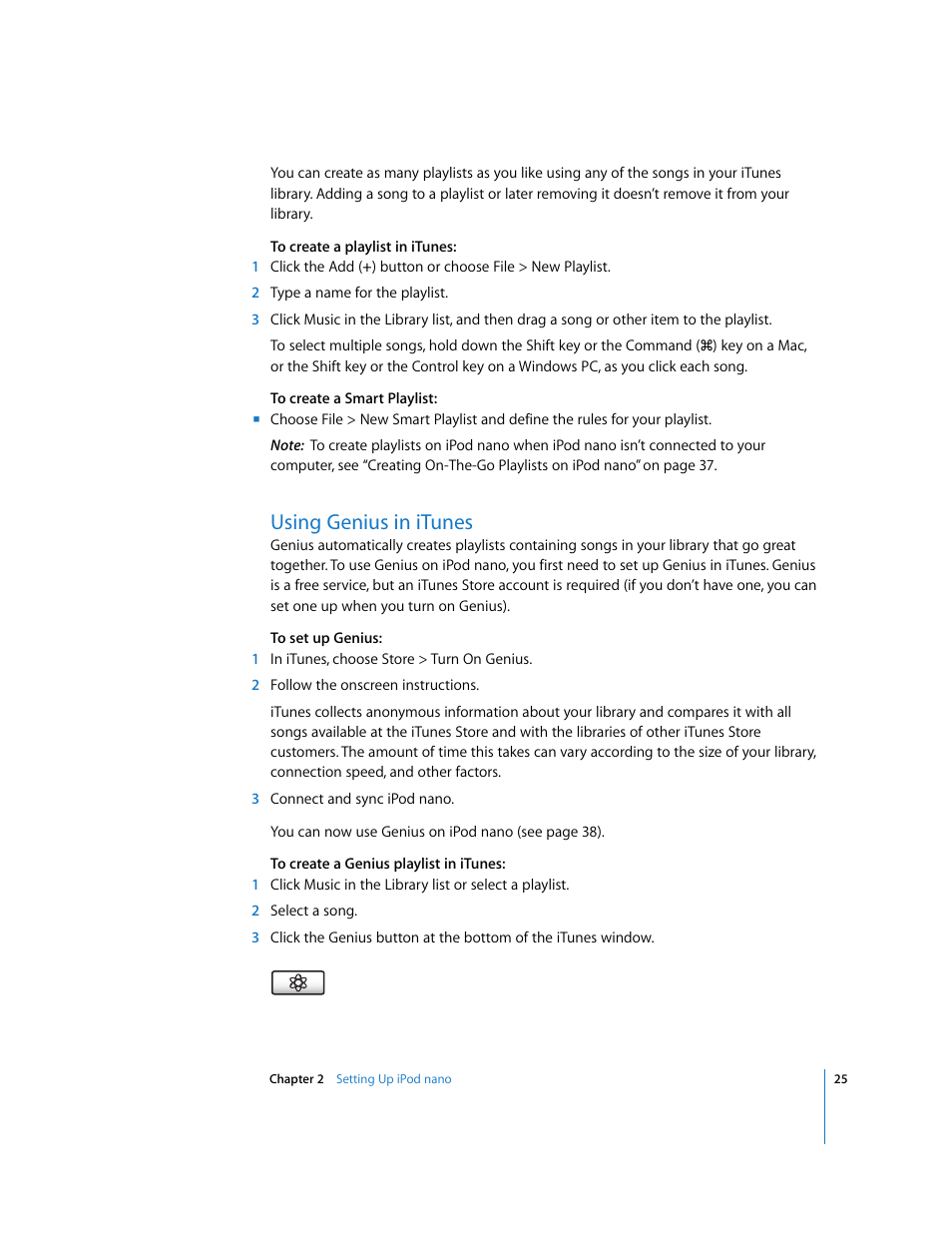 Using genius in itunes | Apple iPod nano User Manual | Page 25 / 80