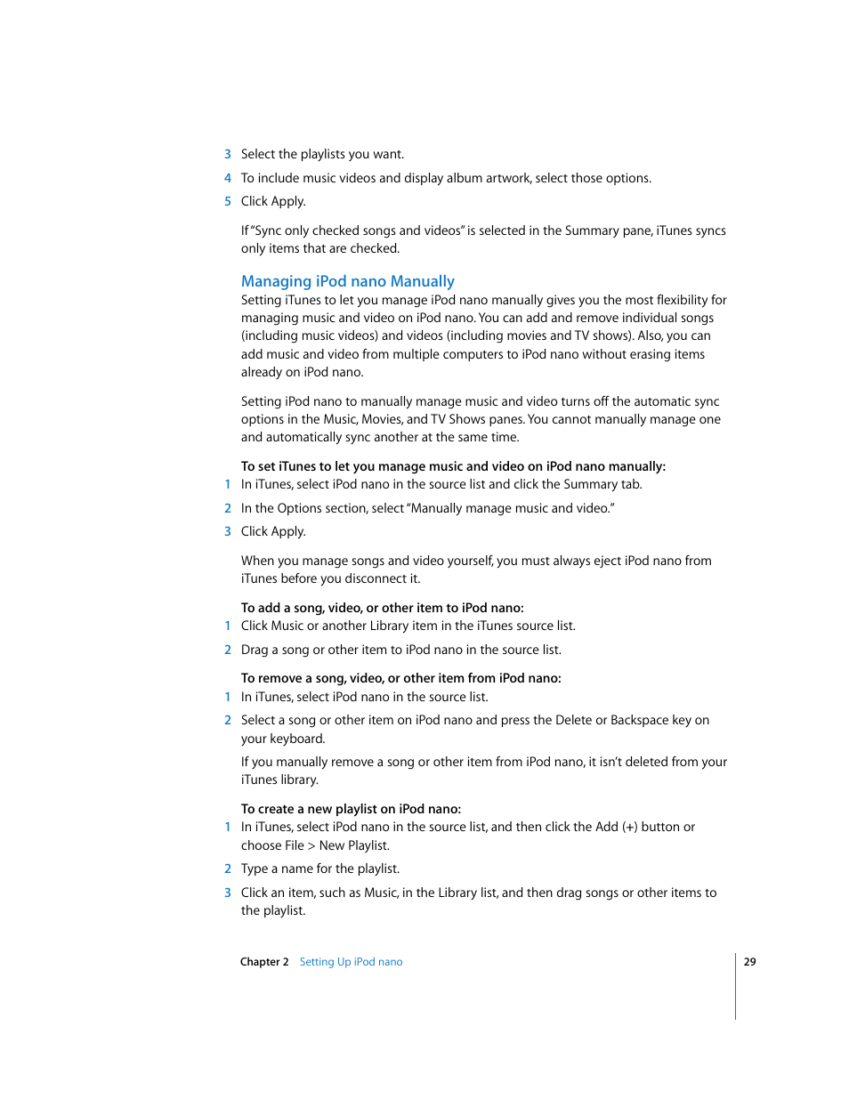 Managing ipodnano manually | Apple iPod nano User Manual | Page 29 / 80