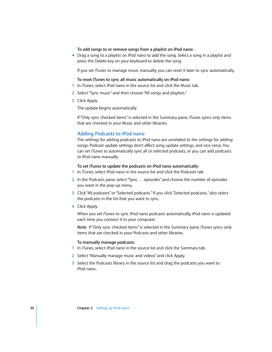 Adding podcasts to ipodnano | Apple iPod nano User Manual | Page 30 / 80