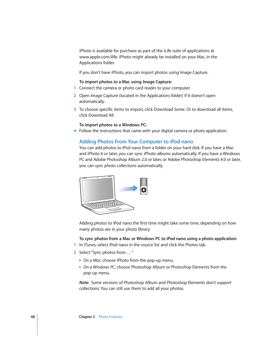 Adding photos from your computer to ipodnano | Apple iPod nano User Manual | Page 48 / 80