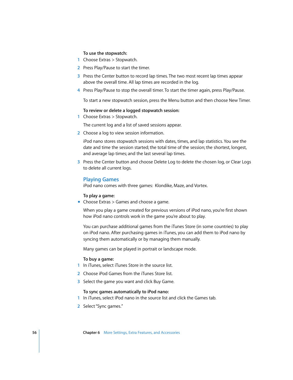 Playing games | Apple iPod nano User Manual | Page 56 / 80