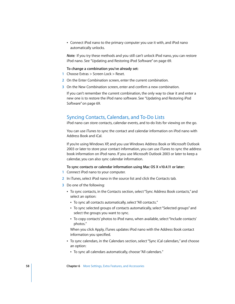 Syncing contacts, calendars, and to-do lists | Apple iPod nano User Manual | Page 58 / 80
