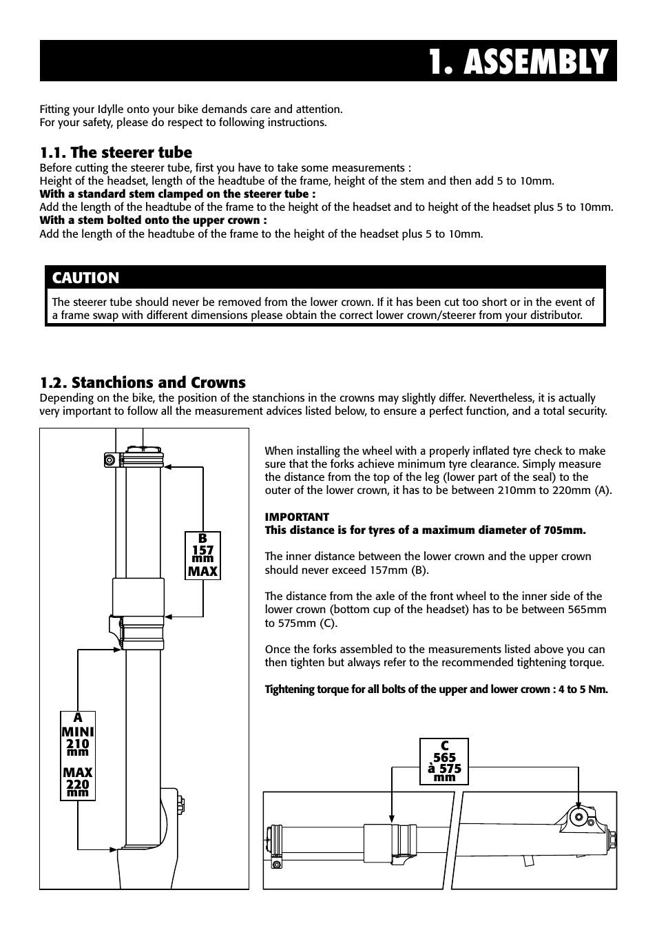 Assembly, The steerer tube, Caution | 2 . stanchions and crowns | Bos Idylle 2011-2013 User Manual | Page 3 / 6