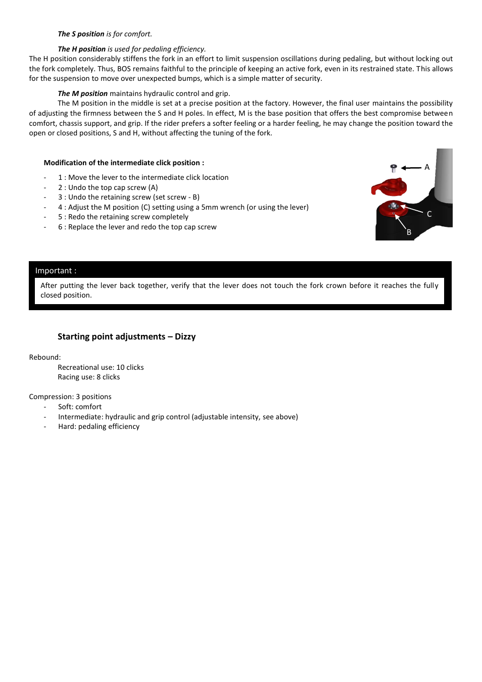 Starting point adjustments – dizzy | Bos Dizzy 2014 User manual User Manual | Page 7 / 9