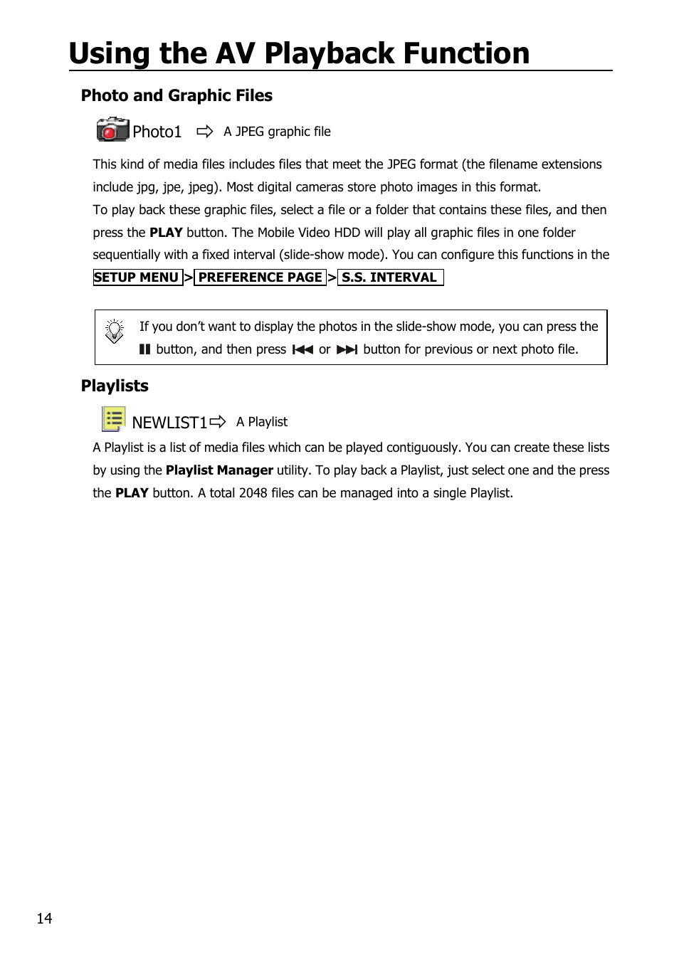 Using the av playback function | Mobile Video HDD HV356T User Manual | Page 18 / 48
