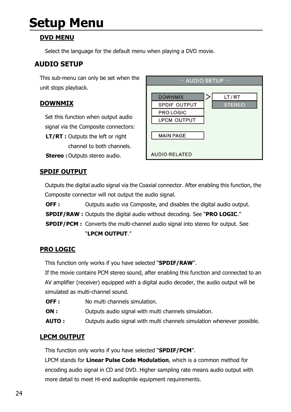Setup menu | Mobile Video HDD HV356T User Manual | Page 28 / 48