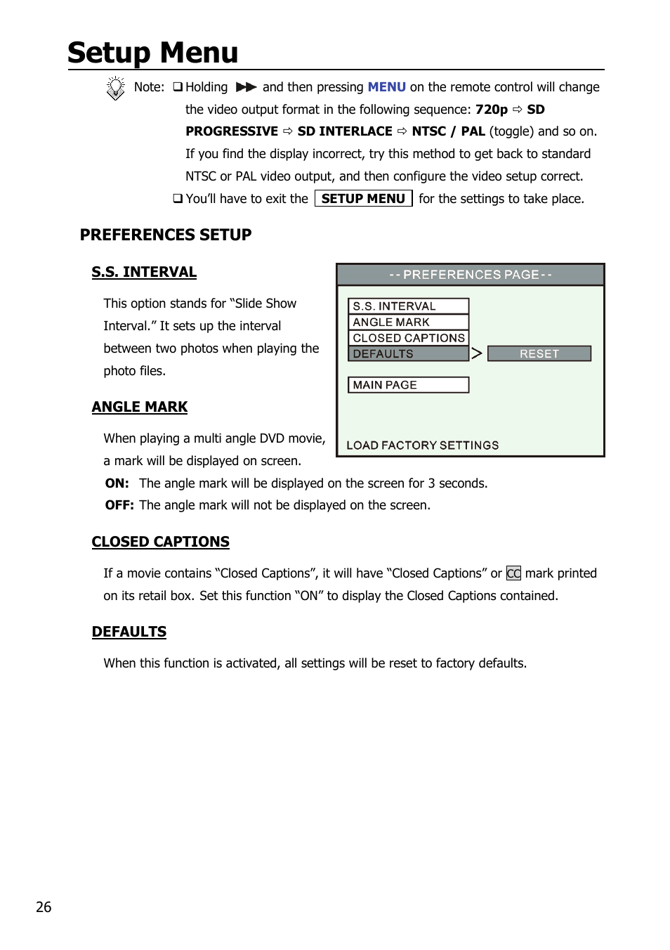 Setup menu | Mobile Video HDD HV356T User Manual | Page 30 / 48