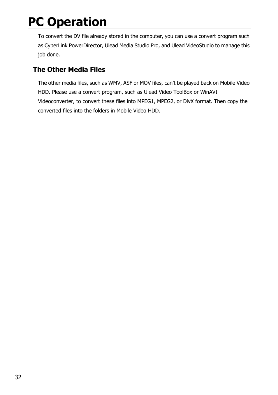 Pc operation | Mobile Video HDD HV356T User Manual | Page 36 / 48