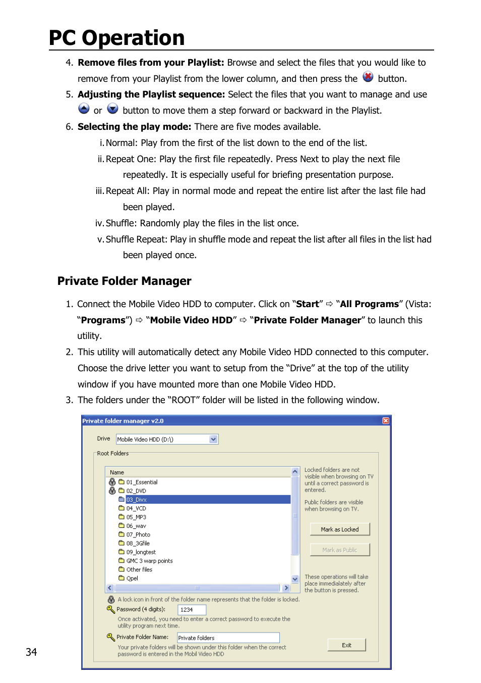 Pc operation | Mobile Video HDD HV356T User Manual | Page 38 / 48