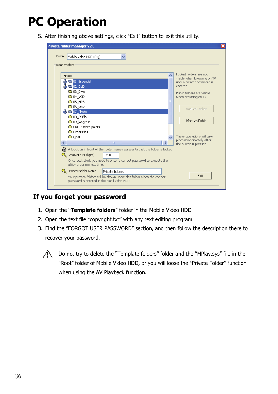 Pc operation | Mobile Video HDD HV356T User Manual | Page 40 / 48
