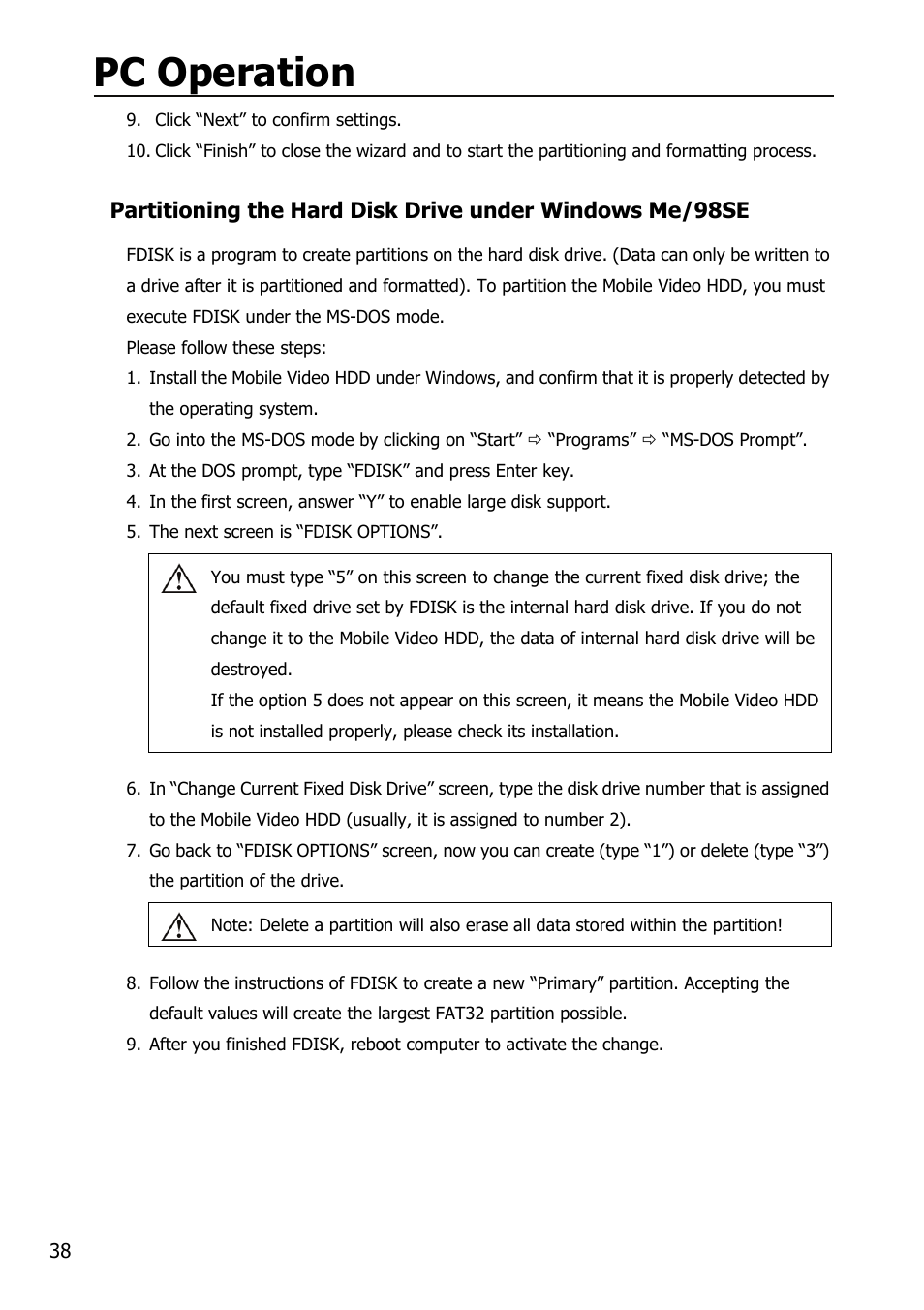 Pc operation | Mobile Video HDD HV356T User Manual | Page 42 / 48
