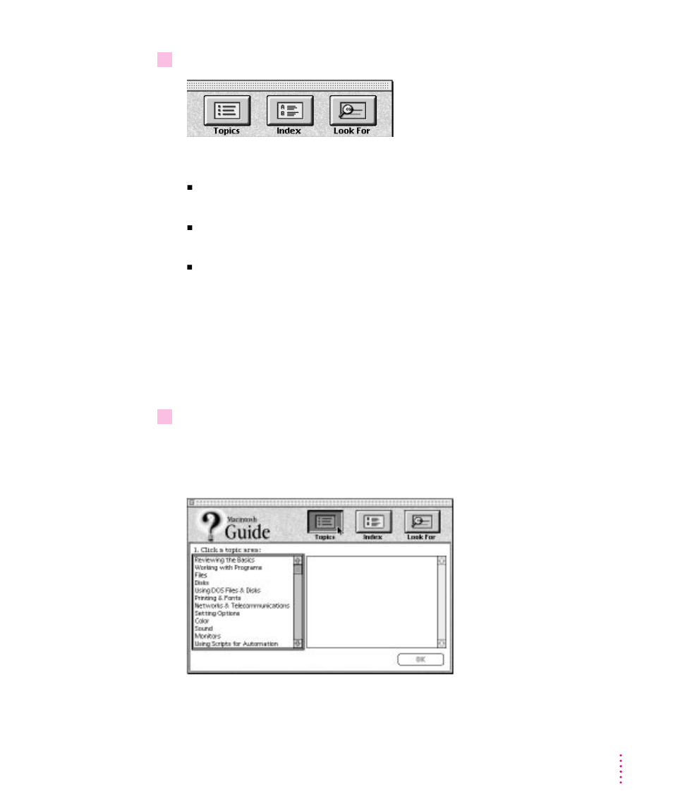 Getting answers with the topics button | Apple Macintosh LC 630 DOS User Manual | Page 30 / 203