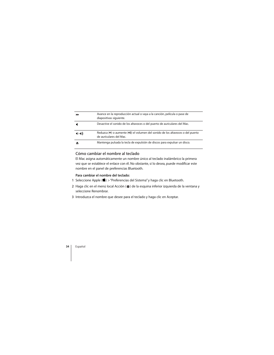 Cómo cambiar el nombre al teclado | Apple Wireless  Keyboard User Manual | Page 34 / 52
