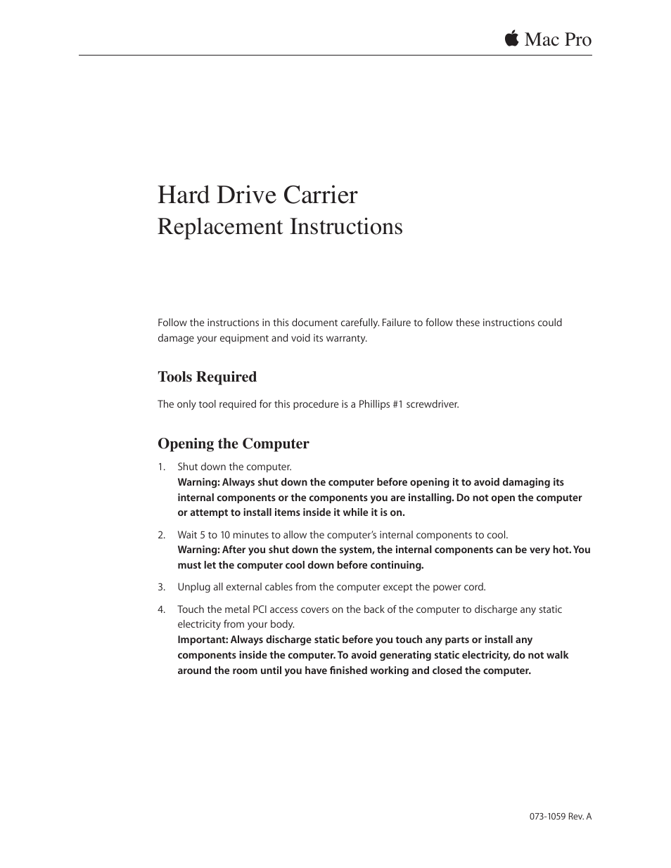 Apple Mac Pro (Hard Drive Carrier Replacement) User Manual | 5 pages