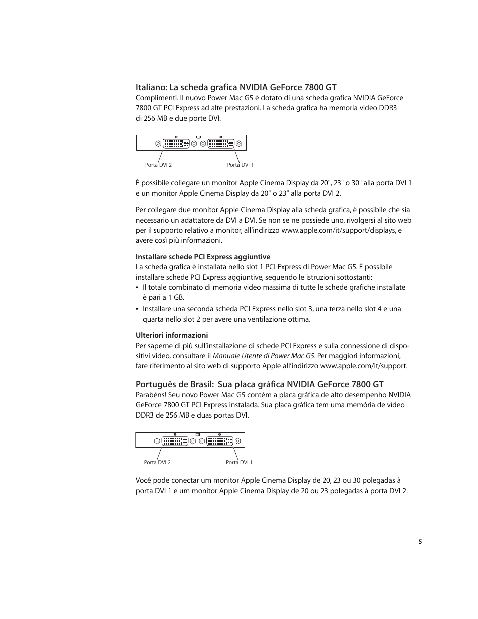 Italiano: la scheda grafica nvidia geforce 7800 gt | Apple NVIDIA GeForce 7800 GT Graphics Card User Manual | Page 5 / 12