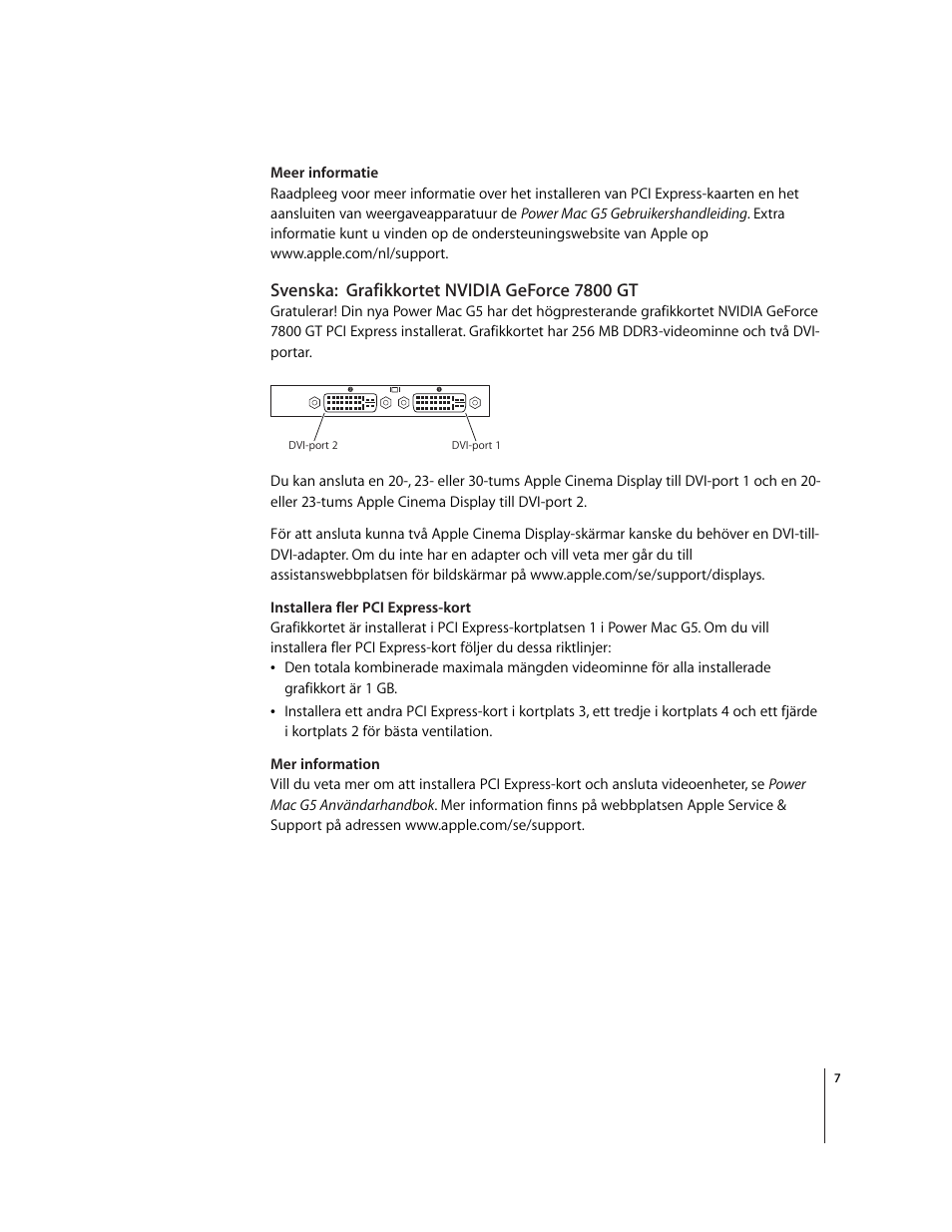 Svenska:grafikkortet nvidia geforce 7800 gt | Apple NVIDIA GeForce 7800 GT Graphics Card User Manual | Page 7 / 12