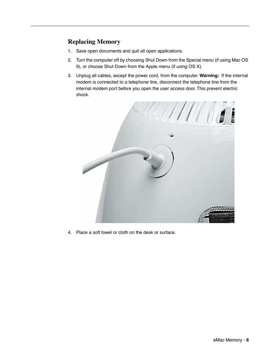 Replacing memory | Apple eMac User Manual | Page 6 / 10