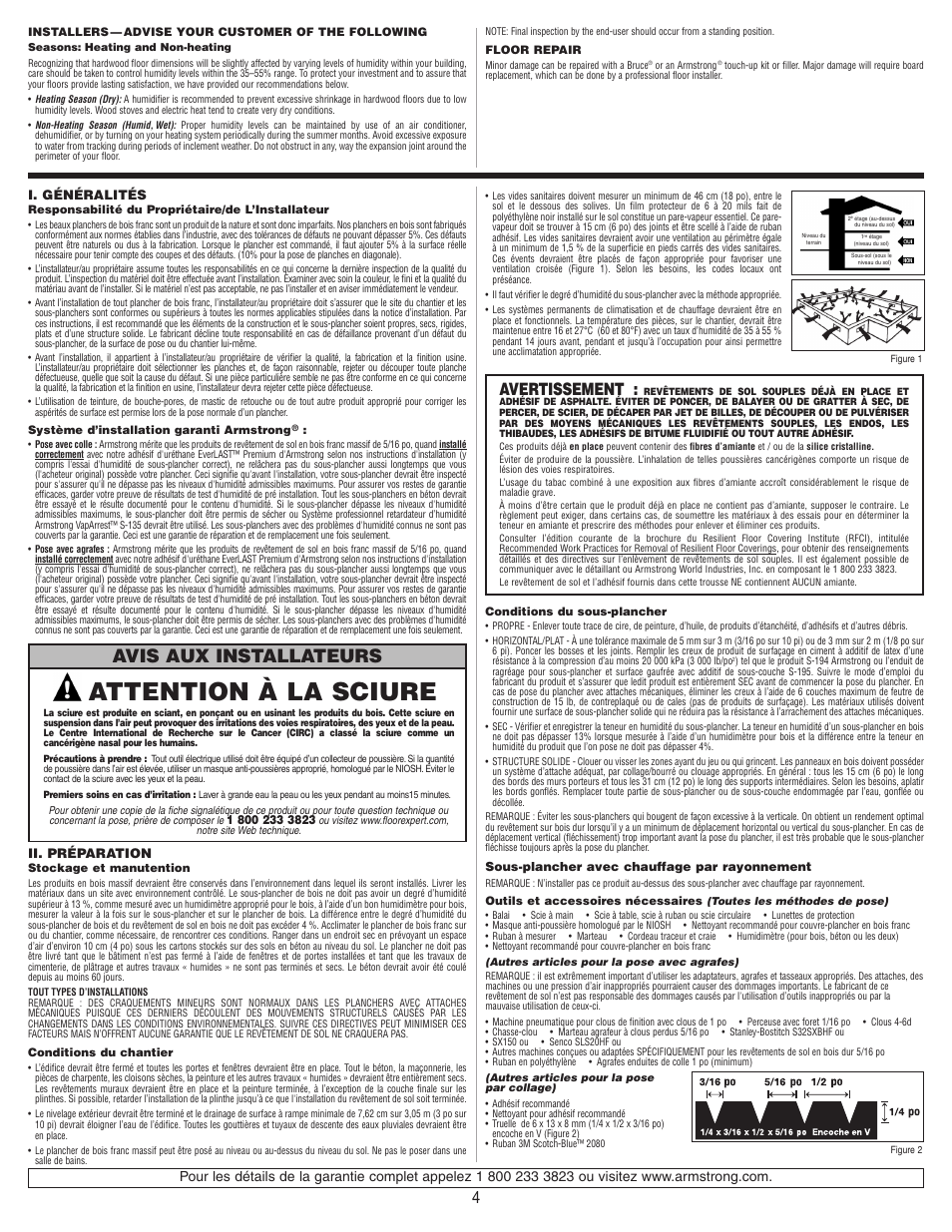 Attention à la sciure, Avis aux installateurs, Avertissement | Bruce Natural Reflections User Manual | Page 4 / 10