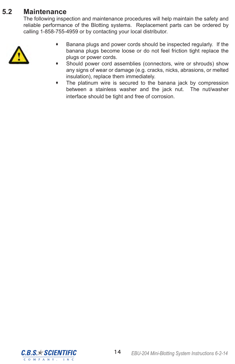 2 maintenance | C.B.S. Scientific EBU-204 User Manual | Page 14 / 16