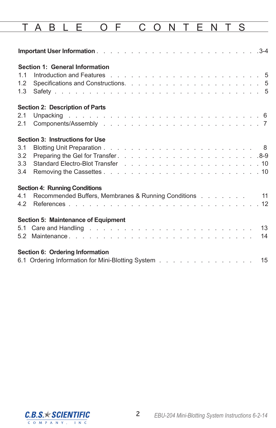 C.B.S. Scientific EBU-204 User Manual | Page 2 / 16