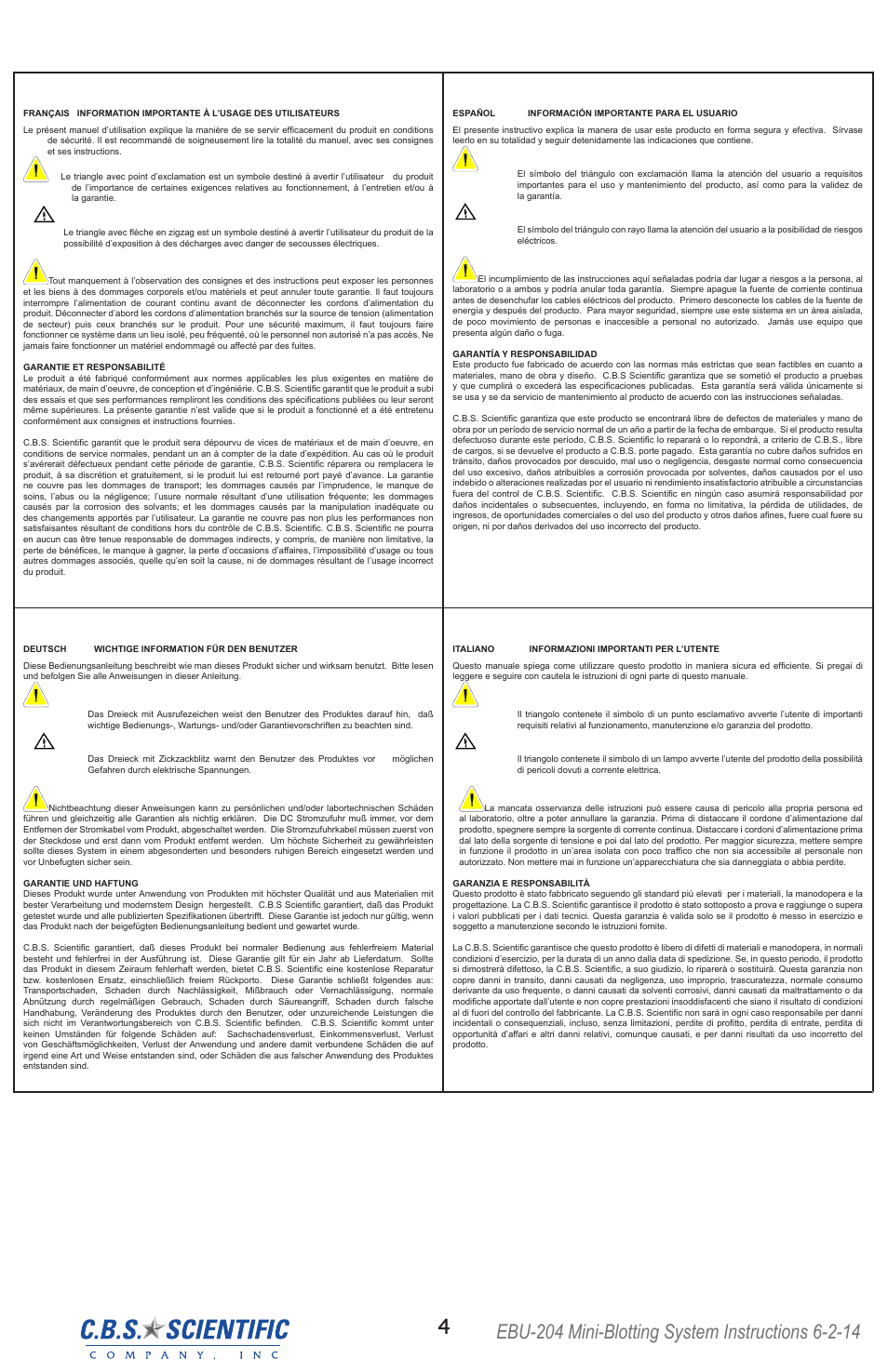 C.B.S. Scientific EBU-204 User Manual | Page 4 / 16