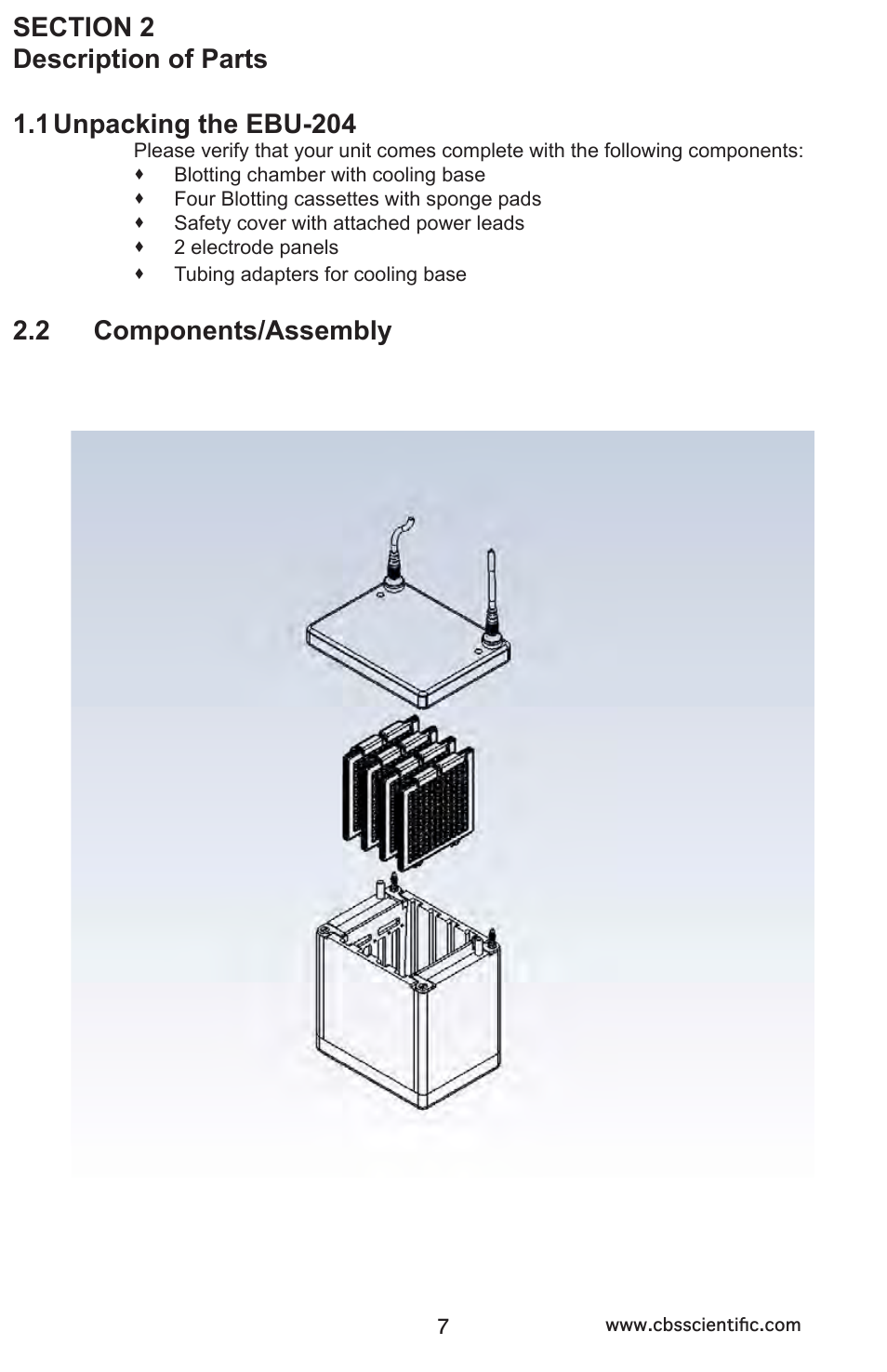 2 components/assembly | C.B.S. Scientific EBU-204 User Manual | Page 7 / 16