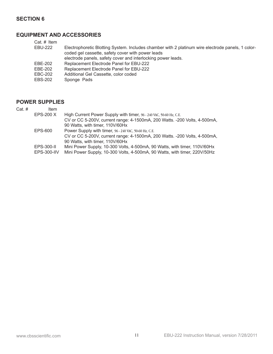 C.B.S. Scientific EBU-222 User Manual | Page 11 / 12