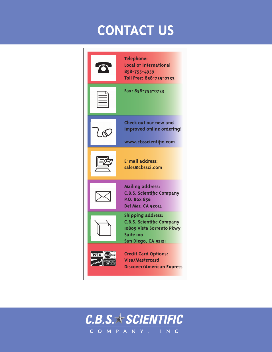 Contact us | C.B.S. Scientific EBU-222 User Manual | Page 12 / 12