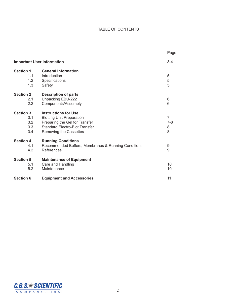 C.B.S. Scientific EBU-222 User Manual | Page 2 / 12