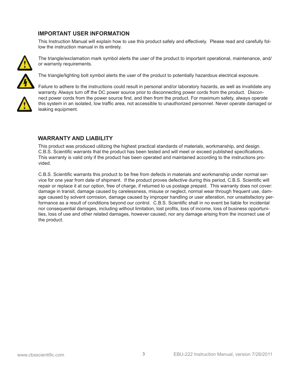 C.B.S. Scientific EBU-222 User Manual | Page 3 / 12