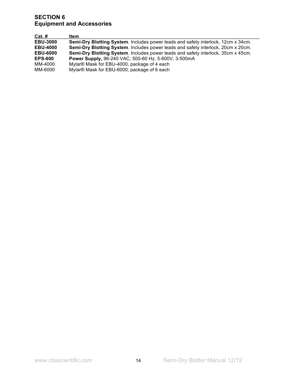 C.B.S. Scientific EBU-6000 User Manual | Page 14 / 16