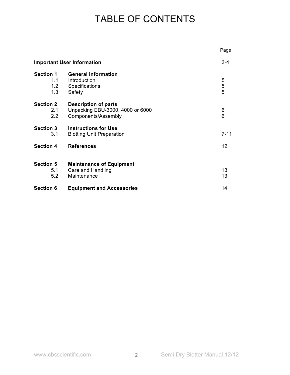 C.B.S. Scientific EBU-6000 User Manual | Page 2 / 16