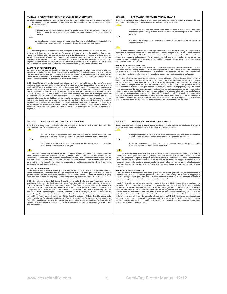 Semi-dry blotter manual 12/12 | C.B.S. Scientific EBU-6000 User Manual | Page 4 / 16