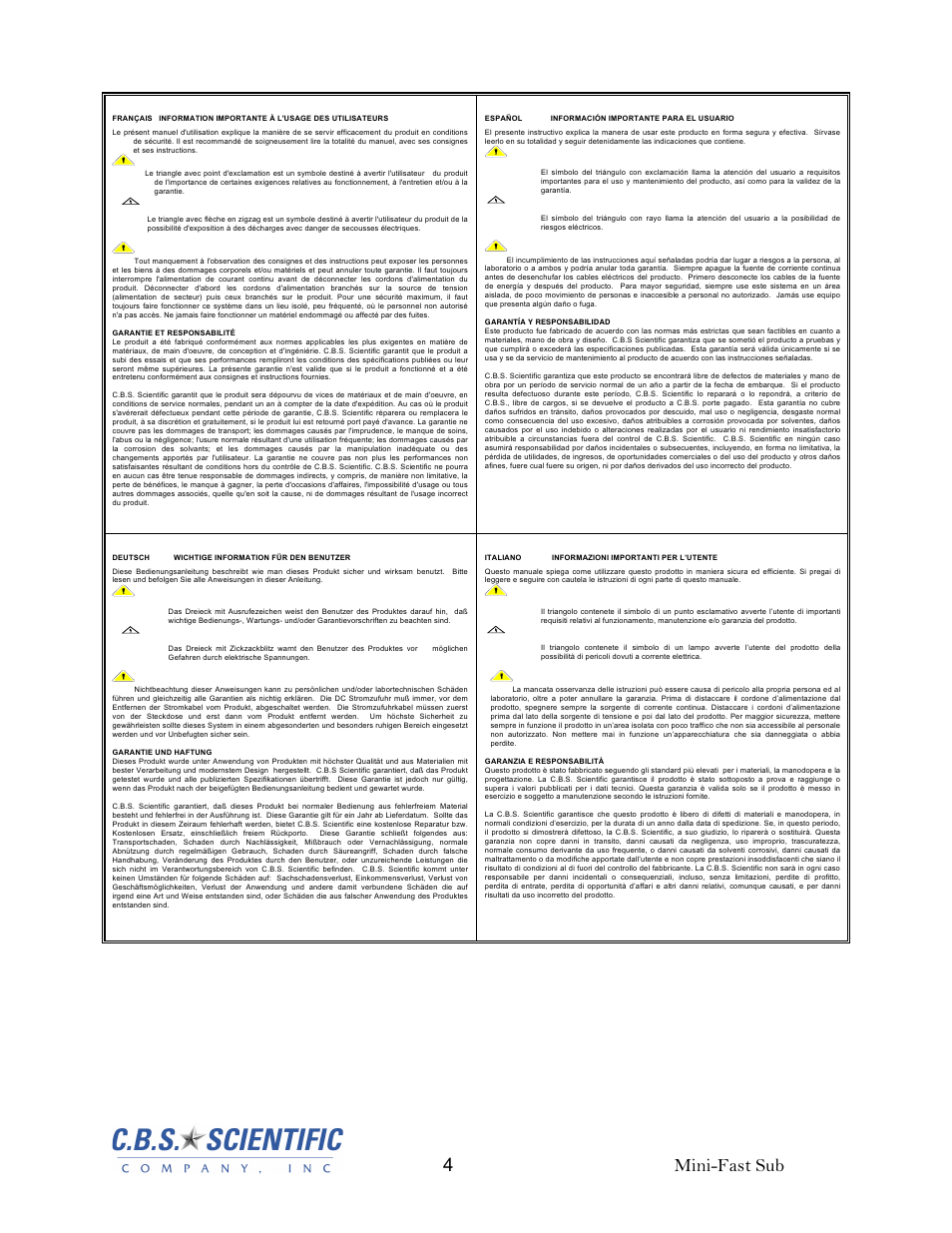 4 mini-fast sub | C.B.S. Scientific MGU-303 User Manual | Page 4 / 12