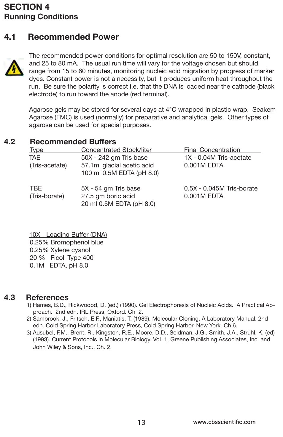 1 recommended power, Running conditions, 2 recommended buffers | 3 references | C.B.S. Scientific GCMGU-202T User Manual | Page 13 / 16