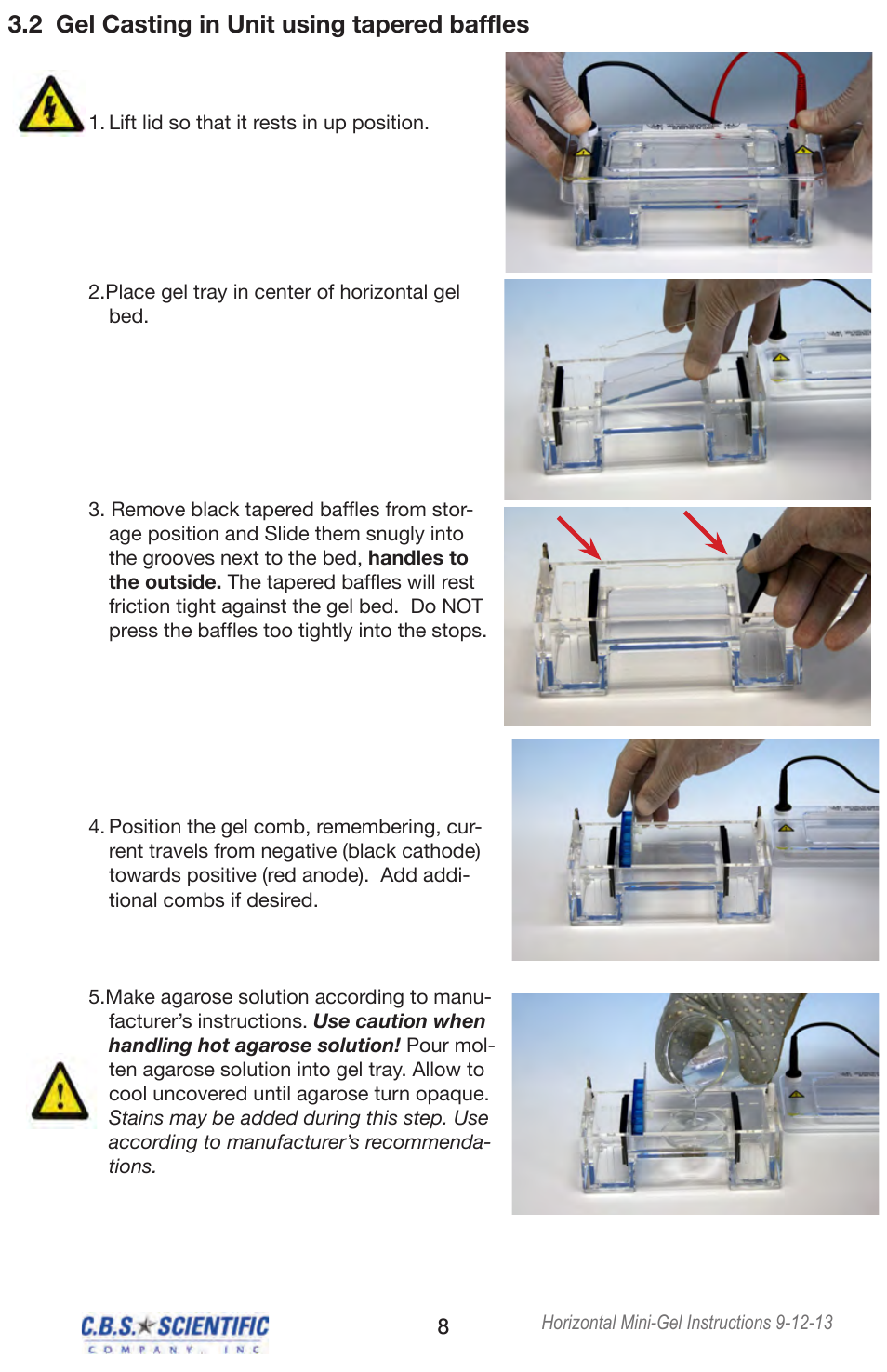 2 gel casting in unit using tapered baffles | C.B.S. Scientific GCMGU-202T User Manual | Page 8 / 16