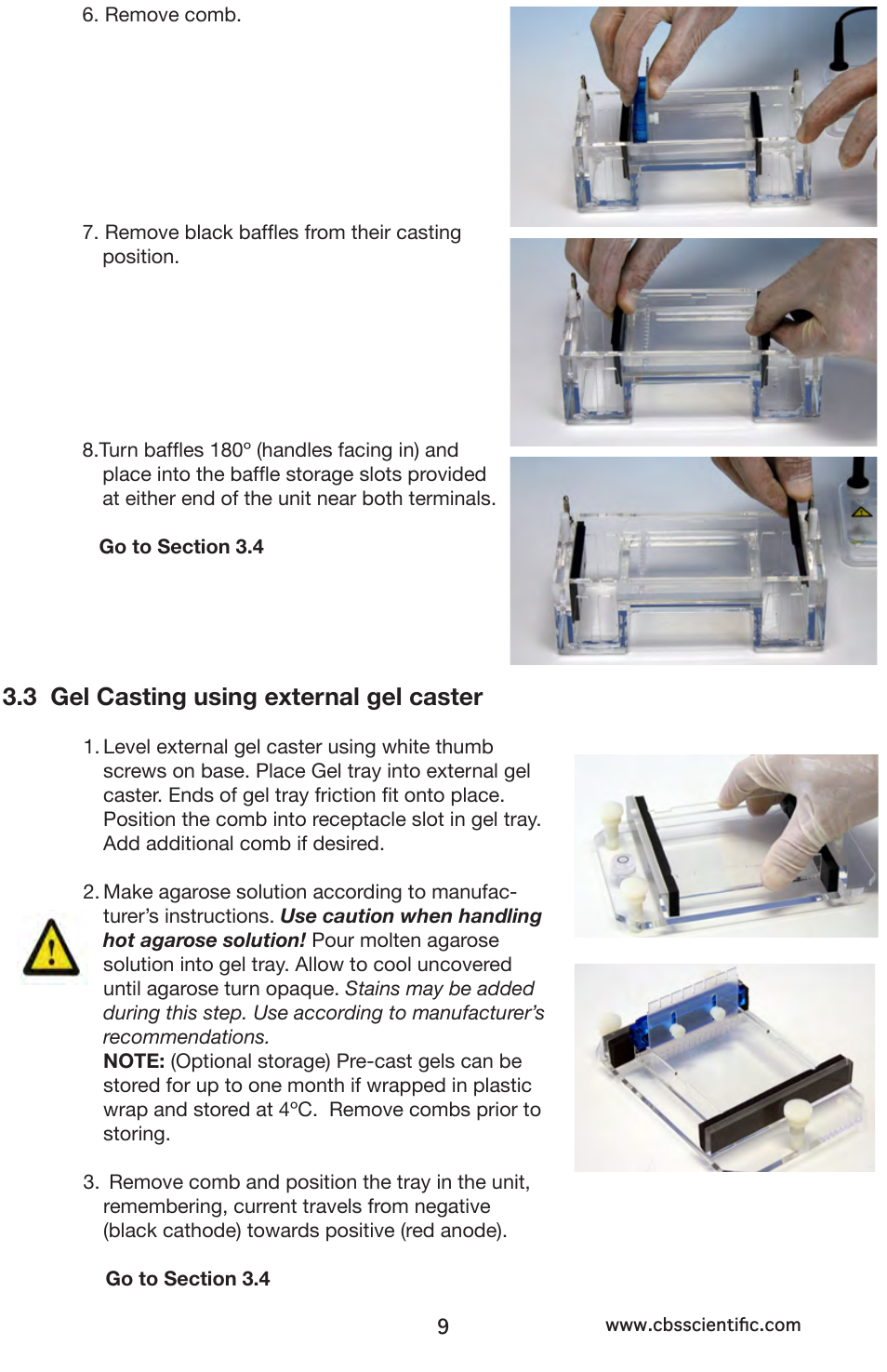 3 gel casting using external gel caster | C.B.S. Scientific GCMGU-202T User Manual | Page 9 / 16