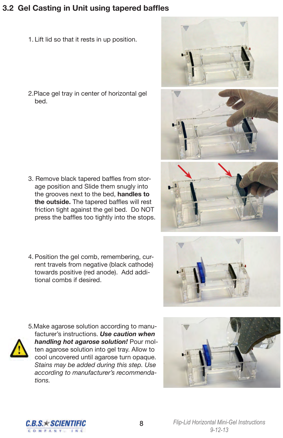 2 gel casting in unit using tapered baffles | C.B.S. Scientific MGU-202T-FL User Manual | Page 8 / 16