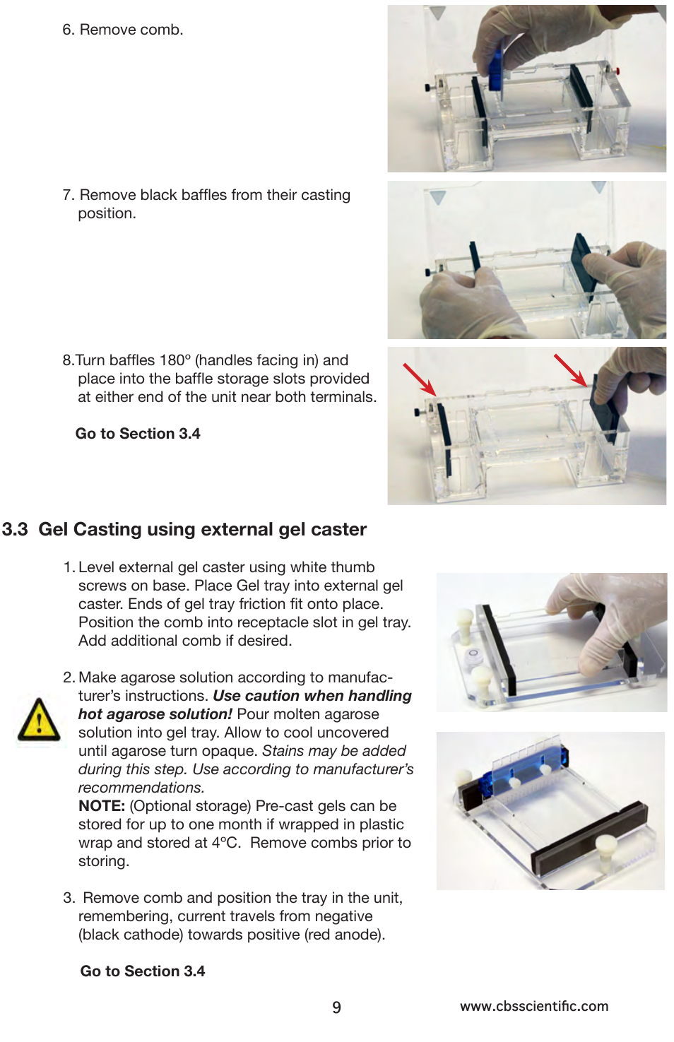 3 gel casting using external gel caster | C.B.S. Scientific MGU-202T-FL User Manual | Page 9 / 16