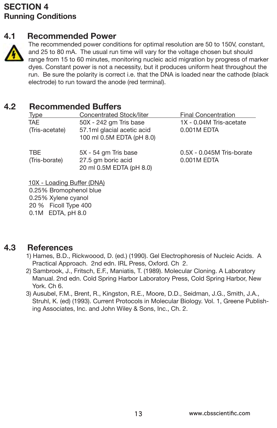 1 recommended power, 2 recommended buffers, 3 references | Running conditions | C.B.S. Scientific GCMGU-602T User Manual | Page 13 / 16