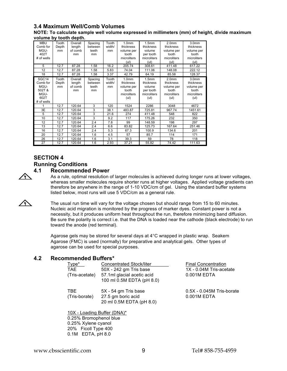 2 recommended buffers | C.B.S. Scientific MGU-602T User Manual | Page 10 / 16