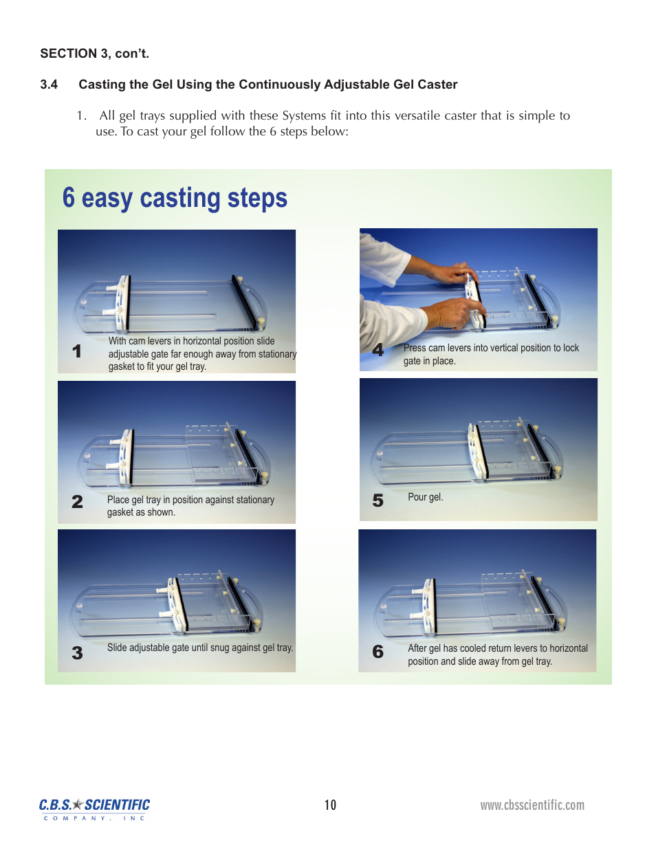 6 easy casting steps | C.B.S. Scientific WSGE-014 User Manual | Page 10 / 20