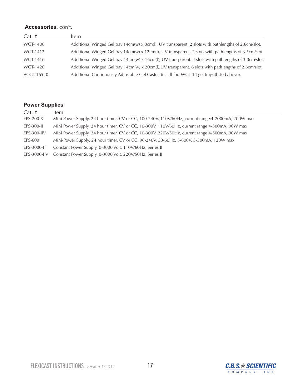 Flexicast instructions | C.B.S. Scientific WSGE-014 User Manual | Page 17 / 20