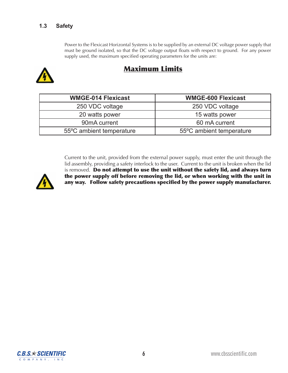 Maximum limits | C.B.S. Scientific WSGE-014 User Manual | Page 6 / 20