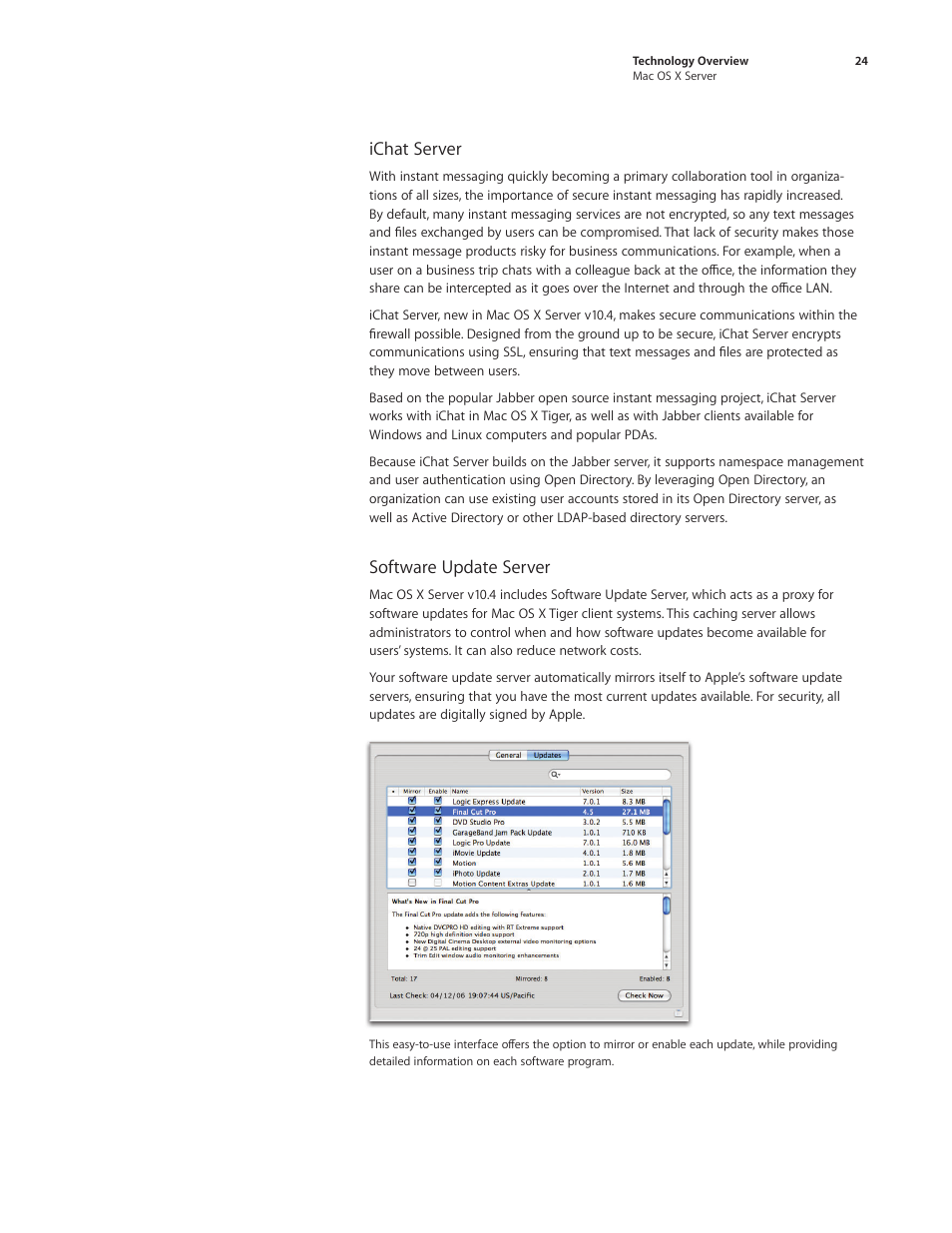 Ichat server, Software update server | Apple Mac OS X Server Ver 10.4 User Manual | Page 24 / 35