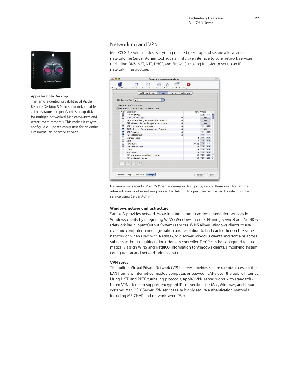 Networking and vpn | Apple Mac OS X Server Ver 10.4 User Manual | Page 27 / 35