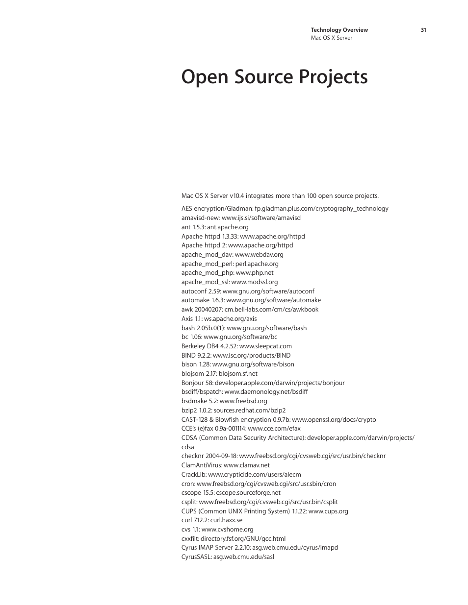 Open source projects | Apple Mac OS X Server Ver 10.4 User Manual | Page 31 / 35